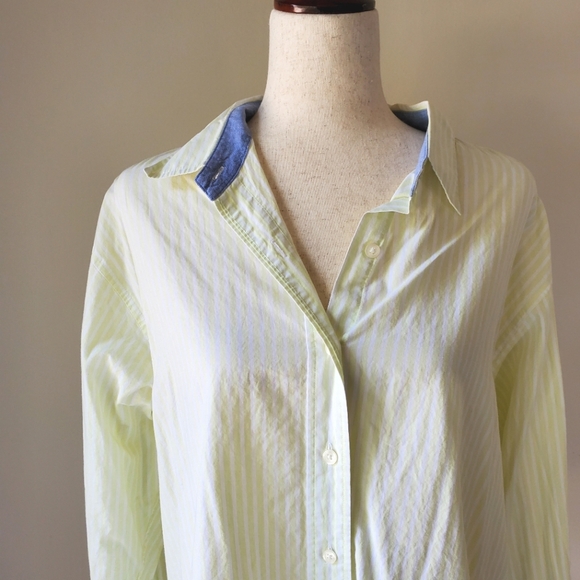 Light Green Y2k Pinstripe Button Down Blouse Talbots Size Large - Picture 1 of 12